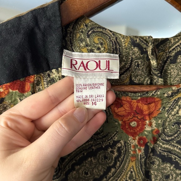 Raoul Black, Sage Green, and Orange Floral Paisley Long Sleeve Drop Waist Dress - Picture 2 of 13